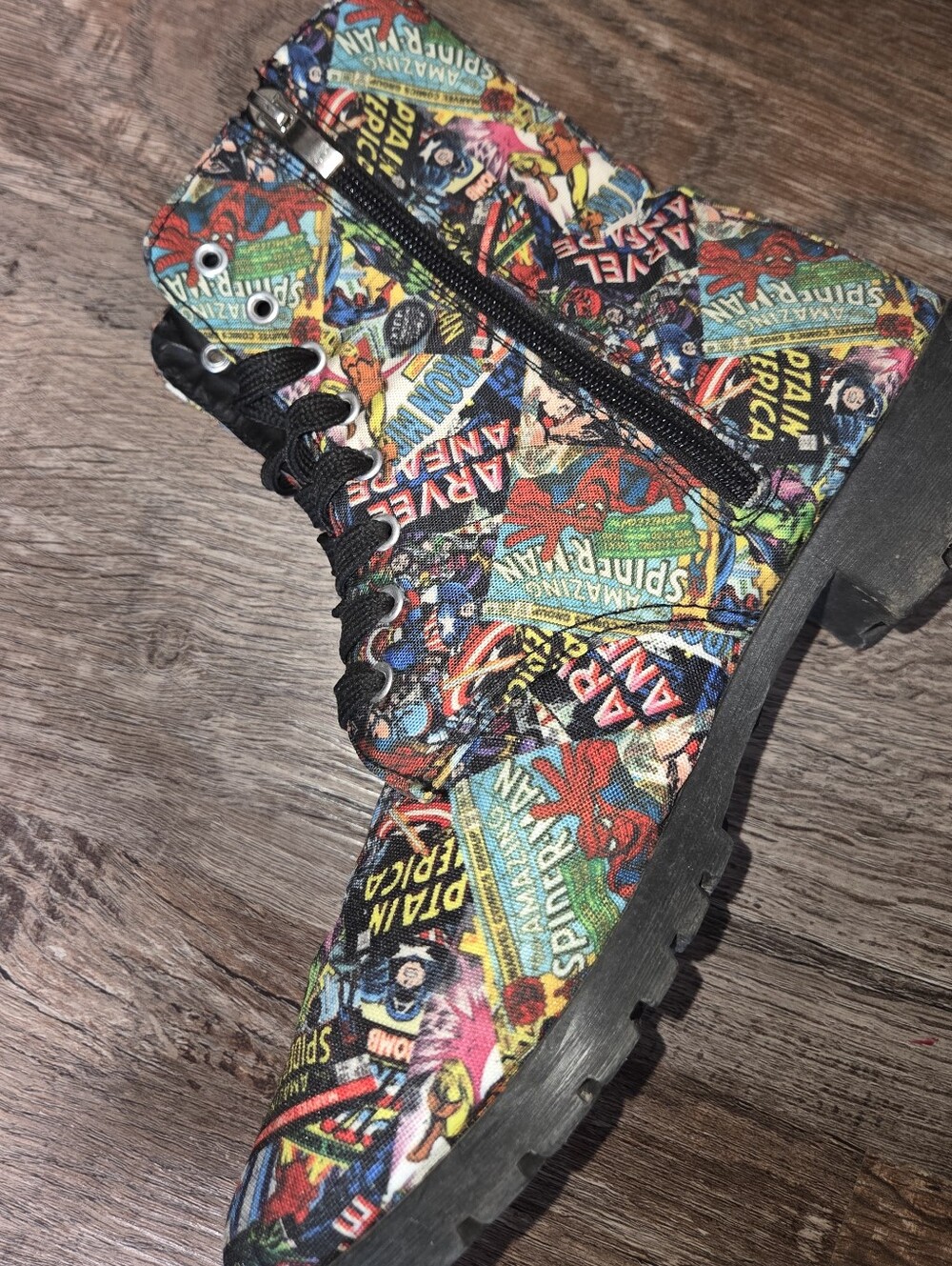 DC/marvel Comic-Print Lace-Up/zipper Boots - Multicolor